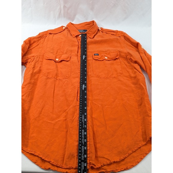 Vtg Polo Ralph Lauren Mens Size Large Safari Field Work Shirt Orange Linen Silk - Picture 6 of 9